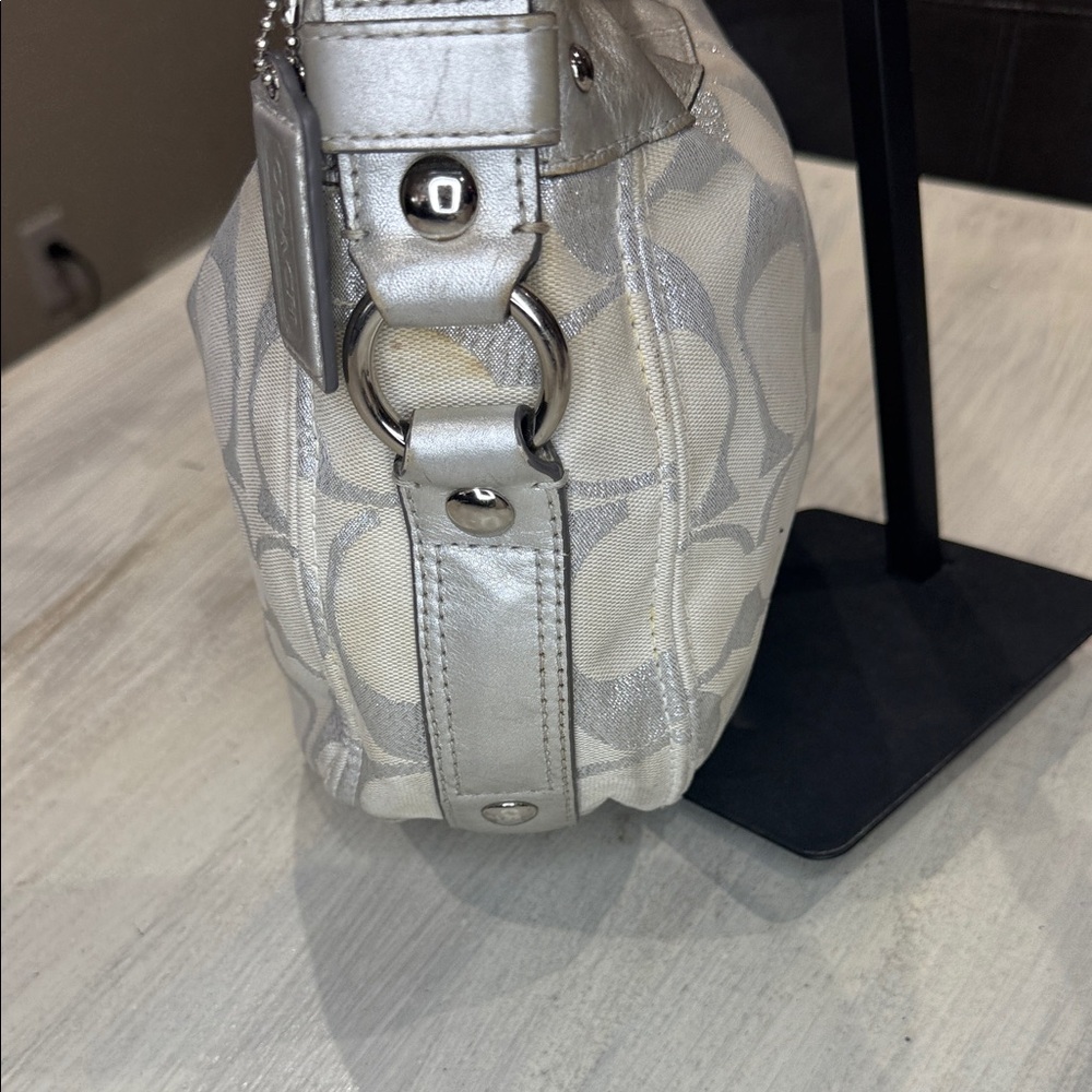Coach Metallic Silver and Cream Shoulder Hobo Bag - Picture 8 of 16